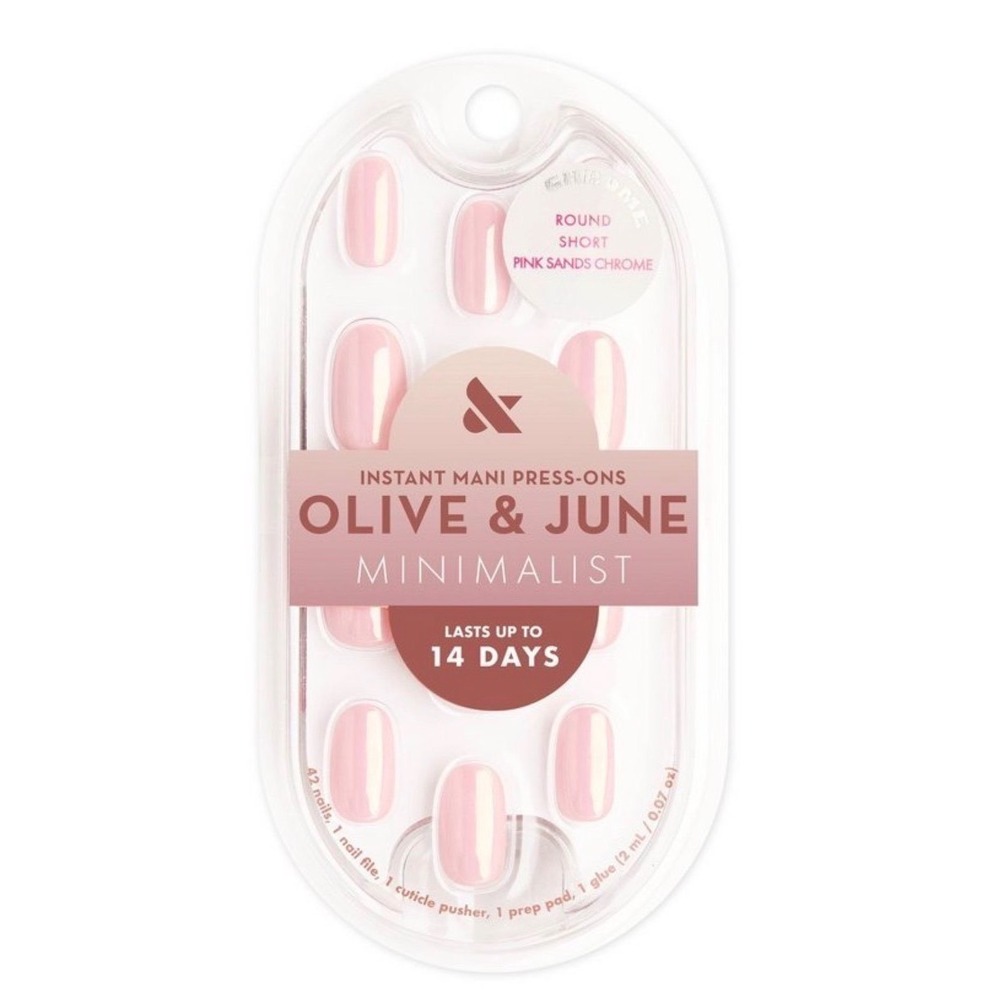 Olive & June Instant Mani Press-On Nails Pink Sands Chrome Round Short